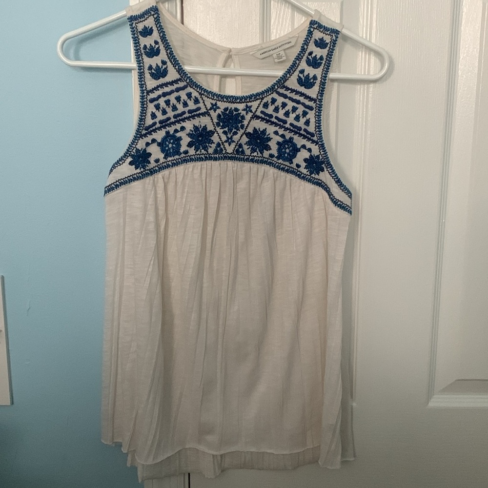 America eagle white and blue tank with key hole back, size small